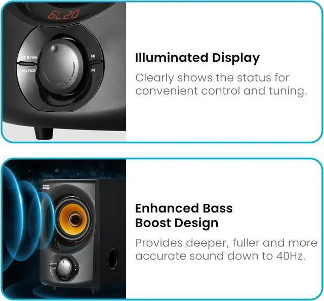 Alt view image 7 of 7 - Acoustic Audio by Goldwood Bluetooth 2.1 Speaker System 2.1-Channel Home Theater Speaker System, with Optical/Aux/USB/SD Inputs Black (AA2170)