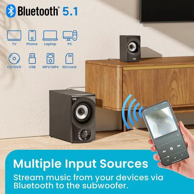Alt view image 4 of 7 - Acoustic Audio by Goldwood AA5240 Home Theater 5.1 Bluetooth Speaker System with Optical, USB and SD Inputs, Black