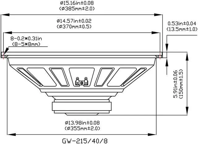 Alt view image 2 of 5 - Goldwood Sound GW-215/40/8 OEM 15" Woofer 300 Watts 8ohm Replacement Speaker