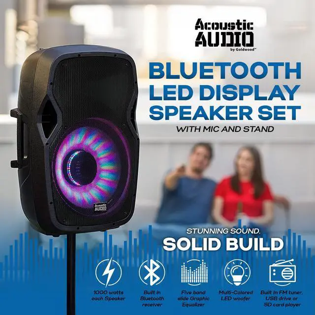 Alt view image 11 of 15 - Acoustic Audio by Goldwood AA15LBS 15 Inch 1000W Bluetooth LED Speaker System