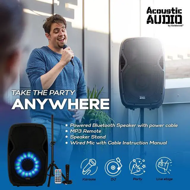 Alt view image 12 of 15 - Acoustic Audio by Goldwood AA15LBS 15 Inch 1000W Bluetooth LED Speaker System