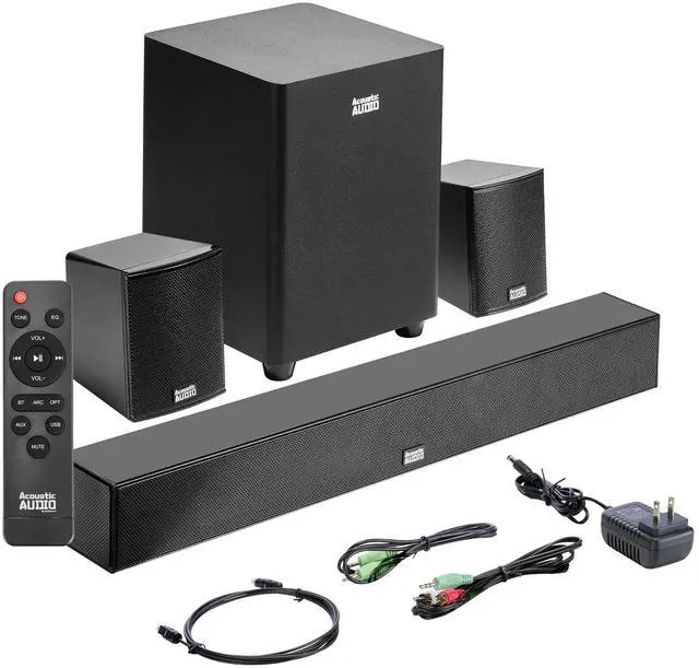 Main image of Acoustic Audio 5.1 Surround Sound Home Theater Sound Bar with Bluetooth, RCA, Optical, ARC, AUX, Wireless Subwoofer and Remote Control - AA5190 (Black)