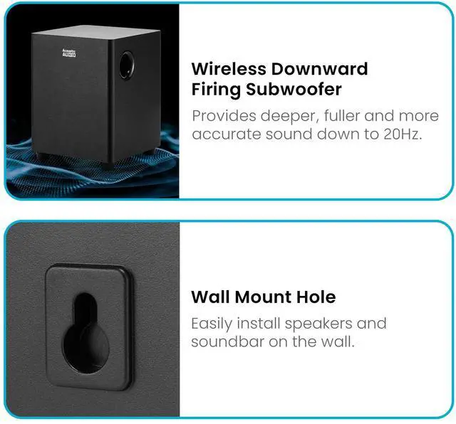 Alt view image 5 of 6 - Acoustic Audio 5.1 Surround Sound Home Theater Sound Bar with Bluetooth, RCA, Optical, ARC, AUX, Wireless Subwoofer and Remote Control - AA5190 (Black)