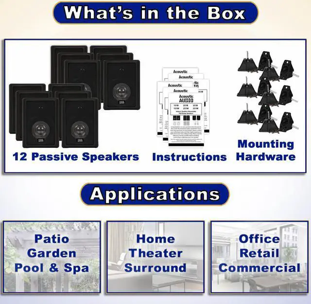 Alt view image 4 of 6 - Acoustic Audio 151B Indoor Outdoor 2 Way Speakers 3600 Watt Black 6 Pair Pack 151B-6Pr