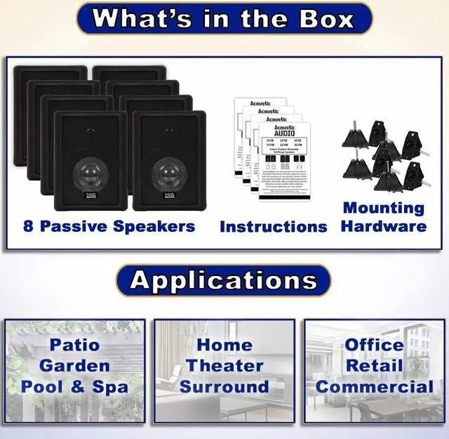 Alt view image 4 of 6 - Acoustic Audio 151B Indoor Outdoor 2 Way Speakers 2400 Watt Black 4 Pair Pack 151B-4Pr