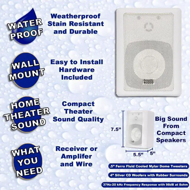 Alt view image 2 of 6 - Acoustic Audio 151W Indoor Outdoor 2 Way Speakers 3000 Watt White 5 Pair Pack 151W-5Pr