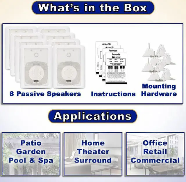 Alt view image 4 of 6 - Acoustic Audio 151W Indoor Outdoor 2 Way Speakers 2400 Watt White 4 Pair Pack 151W-4Pr