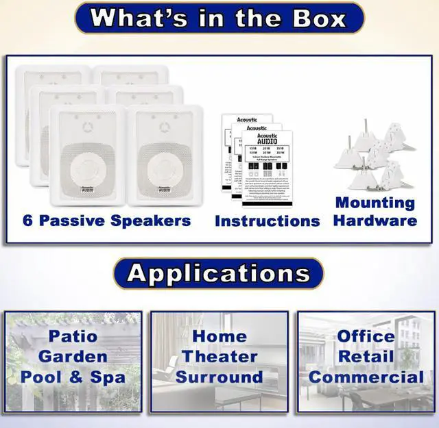 Alt view image 4 of 6 - Acoustic Audio 151W Indoor Outdoor 2 Way Speakers 1800 Watt White 3 Pair Pack 151W-3Pr