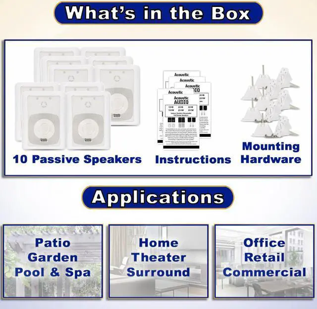 Alt view image 4 of 6 - Acoustic Audio 151W Indoor Outdoor 2 Way Speakers 3000 Watt White 5 Pair Pack 151W-5Pr