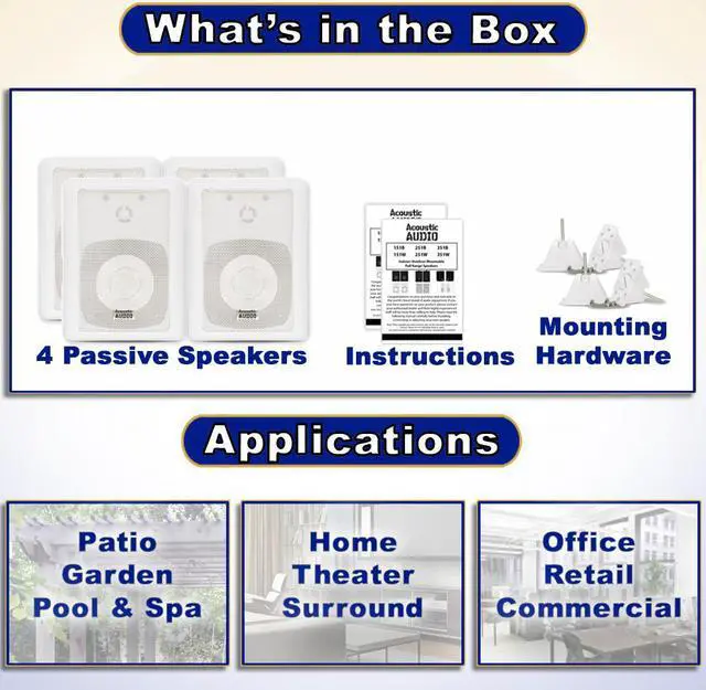 Alt view image 4 of 10 - Acoustic Audio 151W Indoor Outdoor 2 Way Speakers 1200 Watt White 2 Pair Pack 151W-2Pr