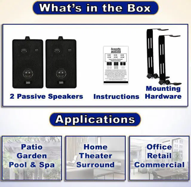 Alt view image 8 of 12 - Acoustic Audio 251B Indoor Outdoor 3 Way Speakers 400 Watt Black Pair New