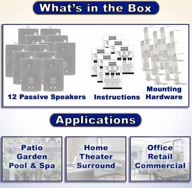 Alt view image 4 of 6 - Acoustic Audio 251W Indoor Outdoor 3 Way Speakers 2400 Watt White 6 Pair Pack 251W-6Pr