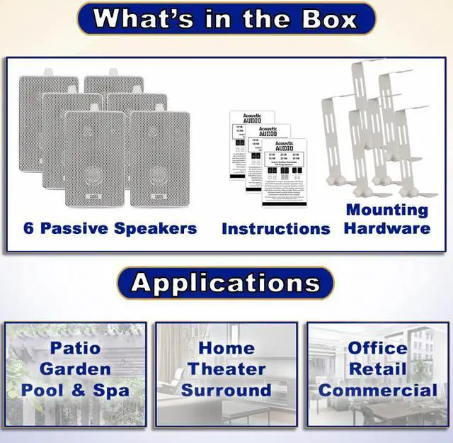 Alt view image 4 of 6 - Acoustic Audio 251W Indoor Outdoor 3 Way Speakers 1200 Watt White 3 Pair Pack 251W-3Pr
