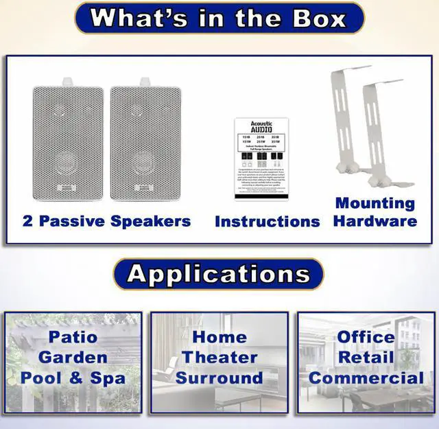 Alt view image 10 of 12 - Acoustic Audio 251W Indoor Outdoor 3 Way Speakers 400 Watt White Pair