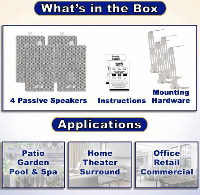 Alt view image 4 of 8 - Acoustic Audio 251W Indoor Outdoor 3 Way Speakers 800 Watt White 2 Pair Pack 251W-2Pr