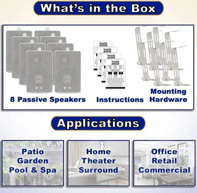 Alt view image 4 of 10 - Acoustic Audio 251W Indoor Outdoor 3 Way Speakers 1600 Watt White 4 Pair Pack 251W-4Pr
