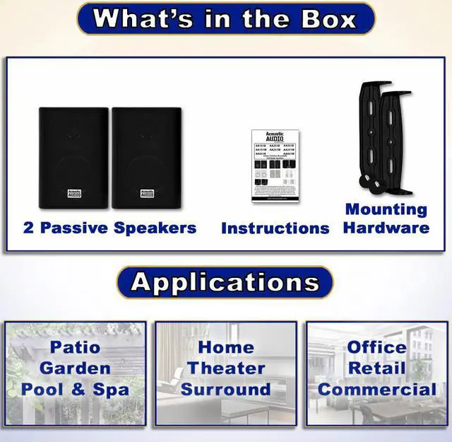 Alt view image 4 of 13 - Acoustic Audio by Goldwood AA351B 2 Way High Performance Indoor Outdoor 500W Speakers with Powerful Bass (1 Pair, Black)
