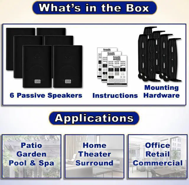 Alt view image 4 of 6 - Acoustic Audio AA351B Indoor Outdoor 2 Way Black Speakers 1500 Watt 3 Pair Pack AA351B-3Pr
