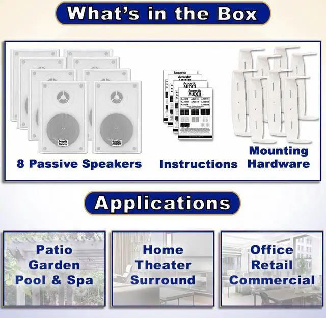 Alt view image 4 of 6 - Acoustic Audio AA351W Indoor Outdoor 2 Way Speakers 2000 Watt White 4 Pair Pack AA351W-4Pr