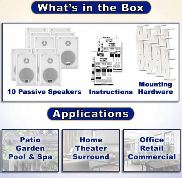Alt view image 4 of 6 - Acoustic Audio AA351W Indoor Outdoor 2 Way Speakers 2500 Watt White 5 Pair Pack AA351W-5Pr