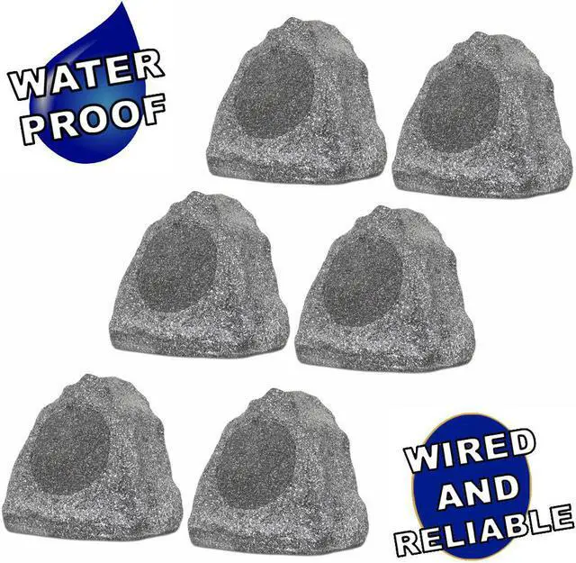 Main image of Theater Solutions 6R6G Outdoor Granite 6.5" Rock 6 Speaker Set for Deck Pool Spa Yard Garden