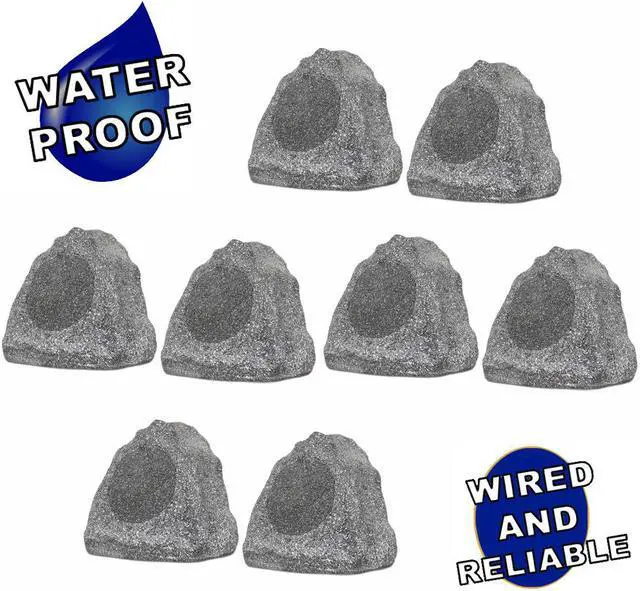 Main image of Theater Solutions 8R6G Outdoor Granite 6.5" Rock 8 Speaker Set for Deck Pool Spa Yard Garden