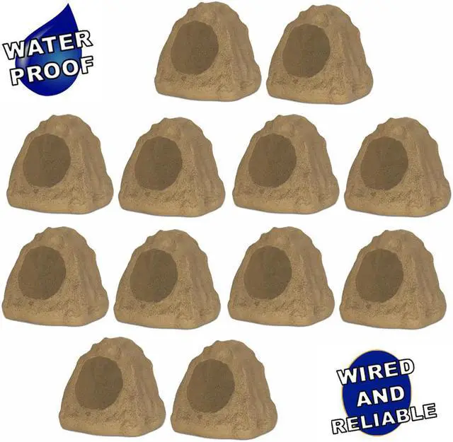Main image of Theater Solutions 12R6S Outdoor Sandstone 6.5" Rock 12 Speaker Set for Deck Pool Spa Yard Garden