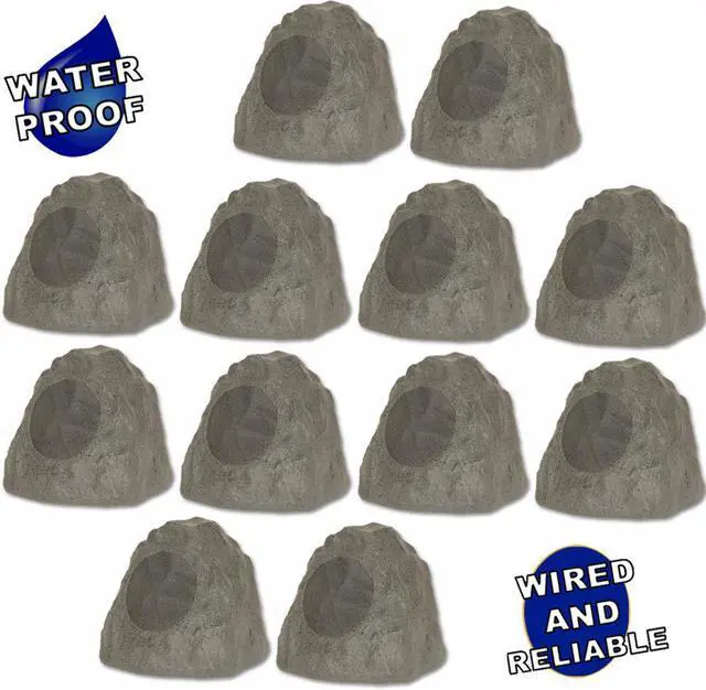 Main image of Theater Solutions 12R8SG Outdoor Slate 8" Rock 12 Speaker Set for Deck Pool Spa Yard Garden