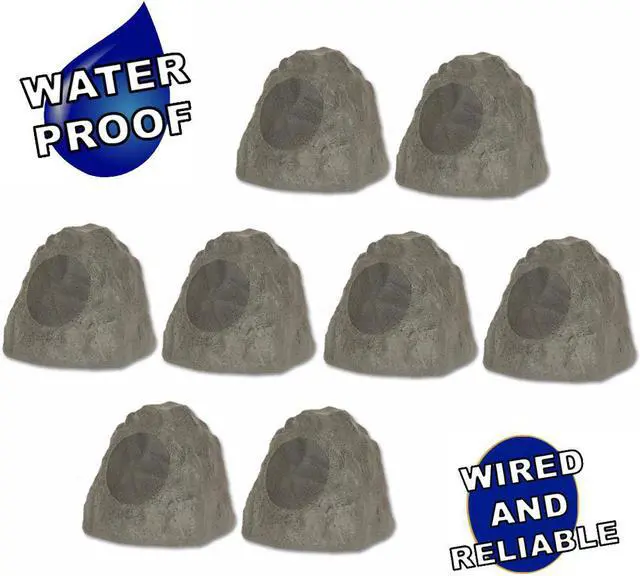 Main image of Theater Solutions 8R8SG Outdoor Slate 8" Rock 8 Speaker Set for Deck Pool Spa Yard Garden