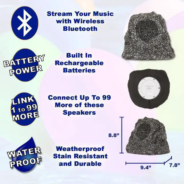 Alt view image 2 of 7 - Theater Solutions B41GG Fully Wireless 60 Watt Rechargeable Battery Bluetooth Rock Speaker Granite Link Up To 99 Speakers Wirelessly