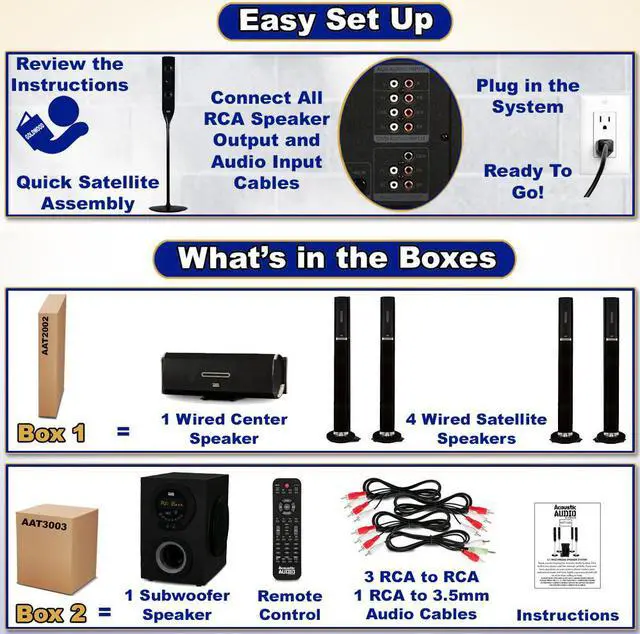 Alt view image 5 of 7 - Acoustic Audio AAT3002 Tower 5.1 Home Theater Bluetooth Speaker System with 8" Powered Subwoofer
