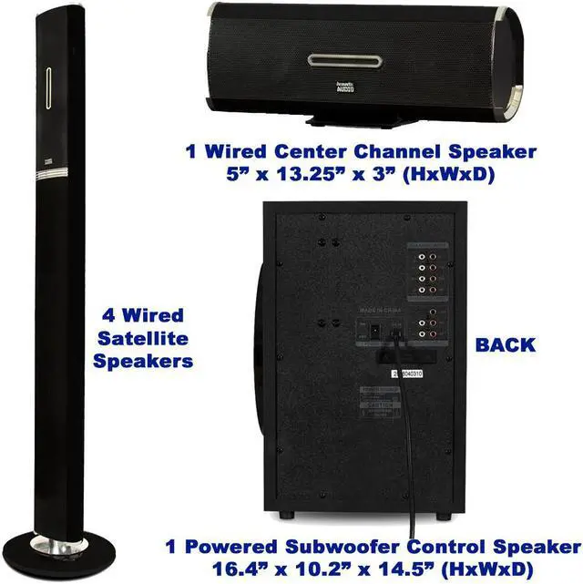 Alt view image 4 of 7 - Acoustic Audio AAT3002 Tower 5.1 Home Theater Bluetooth Speaker System with 8" Powered Subwoofer