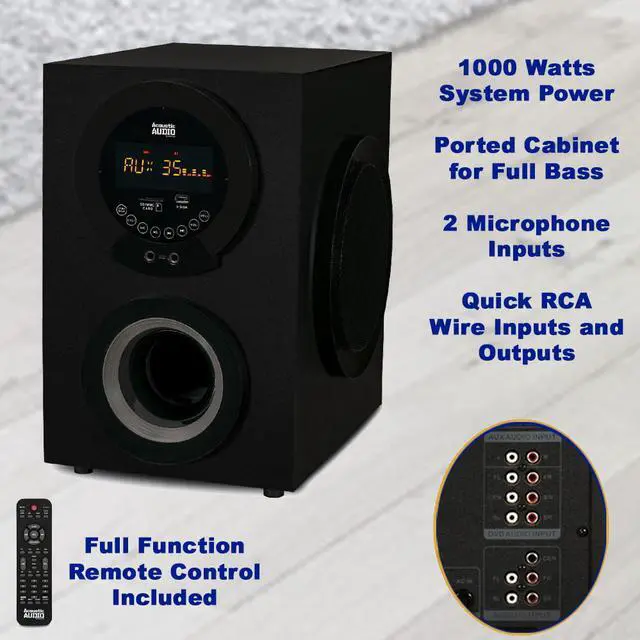 Alt view image 3 of 7 - Acoustic Audio AAT3002 Tower 5.1 Home Theater Bluetooth Speaker System with 8" Powered Subwoofer