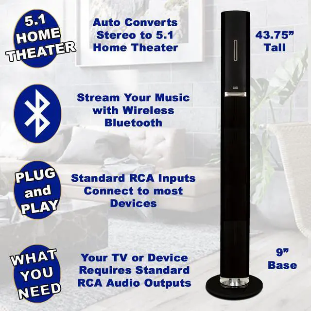 Alt view image 2 of 7 - Acoustic Audio AAT3002 Tower 5.1 Home Theater Bluetooth Speaker System with 8" Powered Subwoofer