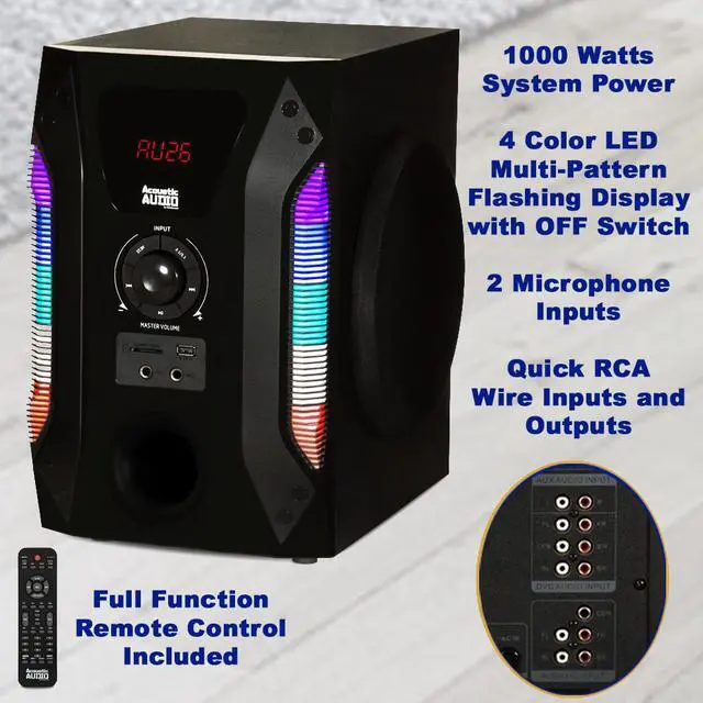 Alt view image 3 of 7 - Acoustic Audio AAT1003 Bluetooth Tower 5.1 Home Theater Speaker System with 8" Powered Subwoofer