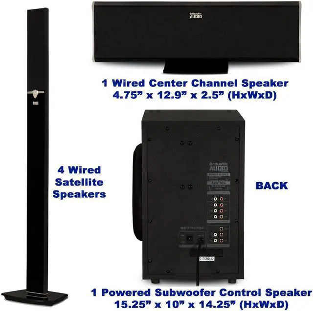 Alt view image 4 of 7 - Acoustic Audio AAT1003 Bluetooth Tower 5.1 Home Theater Speaker System with 8" Powered Subwoofer