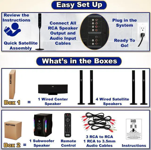 Alt view image 5 of 7 - Acoustic Audio AAT1003 Bluetooth Tower 5.1 Home Theater Speaker System with 8" Powered Subwoofer