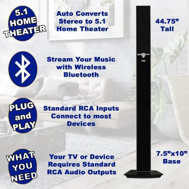 Alt view image 2 of 7 - Acoustic Audio AAT1003 Bluetooth Tower 5.1 Home Theater Speaker System with 8" Powered Subwoofer