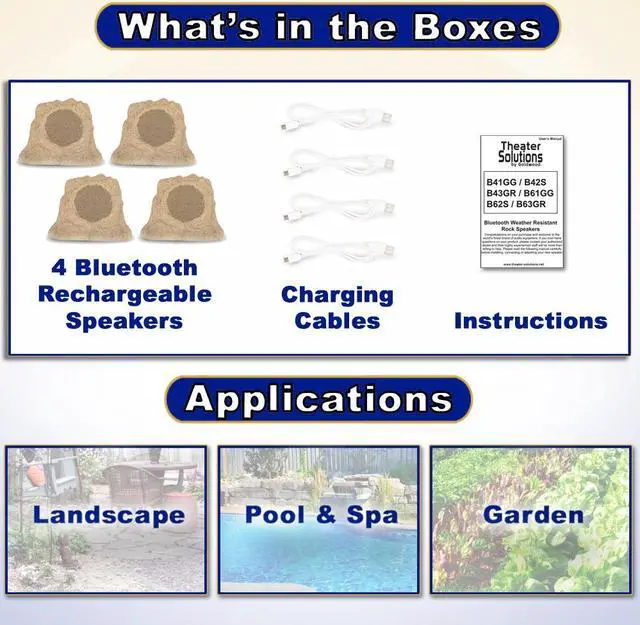 Alt view image 4 of 7 - Theater Solutions B62S Fully Wireless 400 Watt Rechargeable Battery 6.5" Bluetooth Rock 4 Speaker Set Sandstone Link Up To 99 Speakers Wirelessly