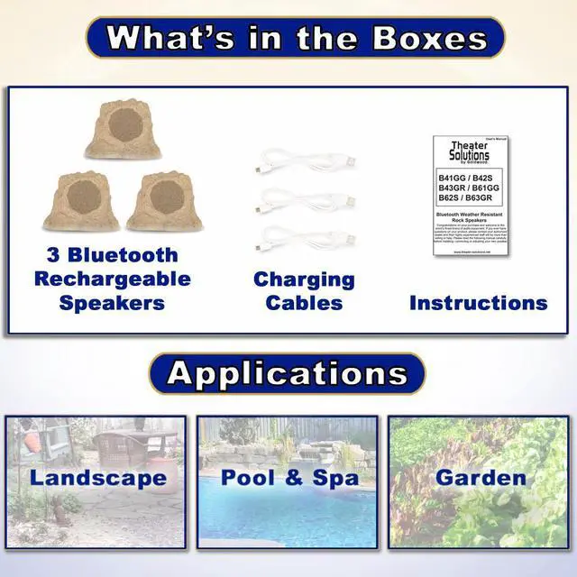 Alt view image 4 of 7 - Theater Solutions B62S Fully Wireless 300 Watt Rechargeable Battery 6.5" Bluetooth Rock 3 Speaker Set Sandstone Link Up To 99 Speakers Wirelessly