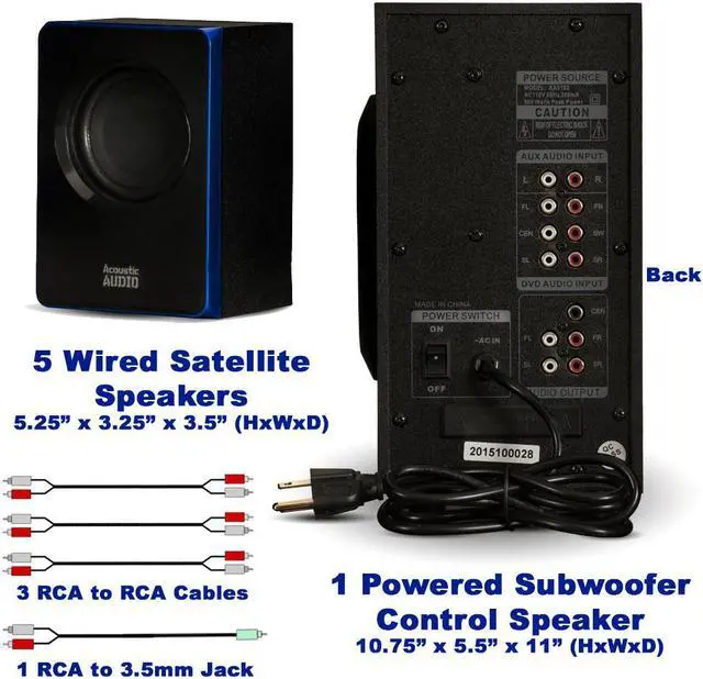 Alt view image 4 of 8 - Acoustic Audio AA5102 Bluetooth Powered 5.1 Speaker System Home Theater Surround Sound