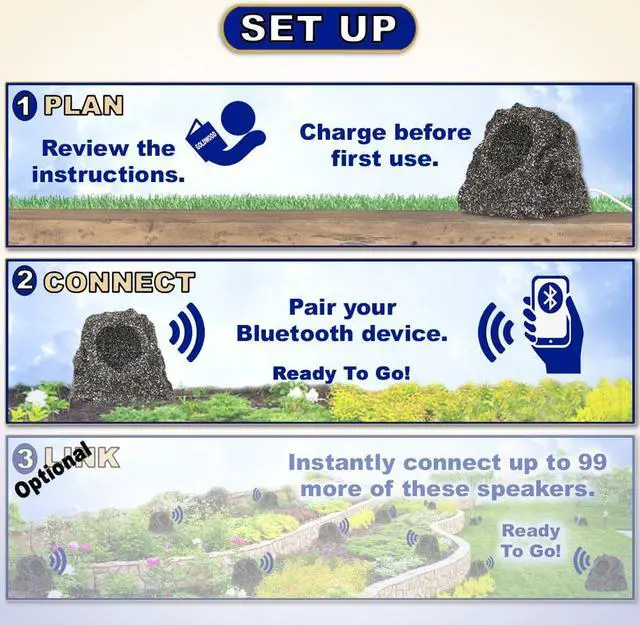 Alt view image 3 of 7 - Theater Solutions B61GG Fully Wireless 100 Watt Rechargeable Battery Bluetooth 6.5" Rock Speaker Granite Grey Link Up To 99 Speakers Wirelessly