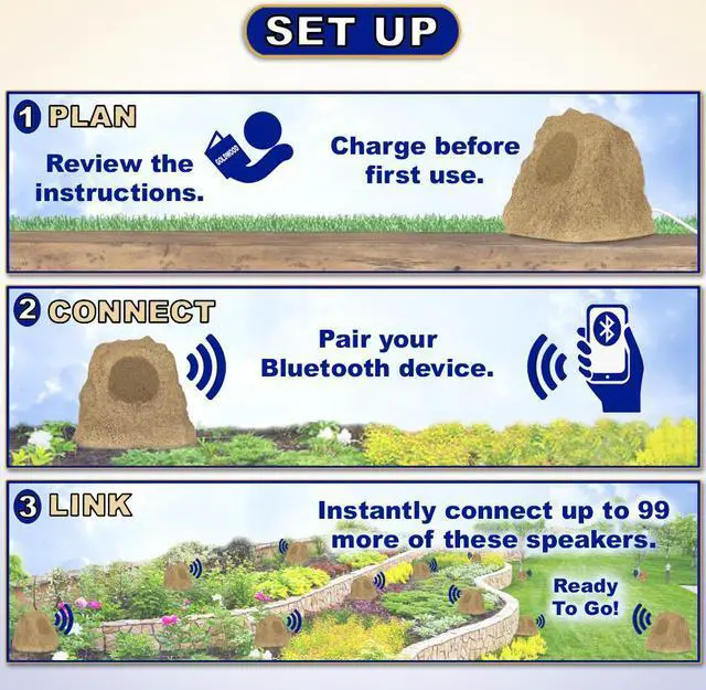 Alt view image 3 of 7 - Theater Solutions B62S Fully Wireless 400 Watt Rechargeable Battery 6.5" Bluetooth Rock 4 Speaker Set Sandstone Link Up To 99 Speakers Wirelessly