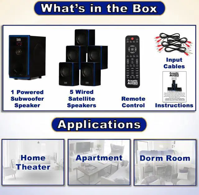Alt view image 5 of 8 - Acoustic Audio AA5102 Bluetooth Powered 5.1 Speaker System Home Theater Surround Sound