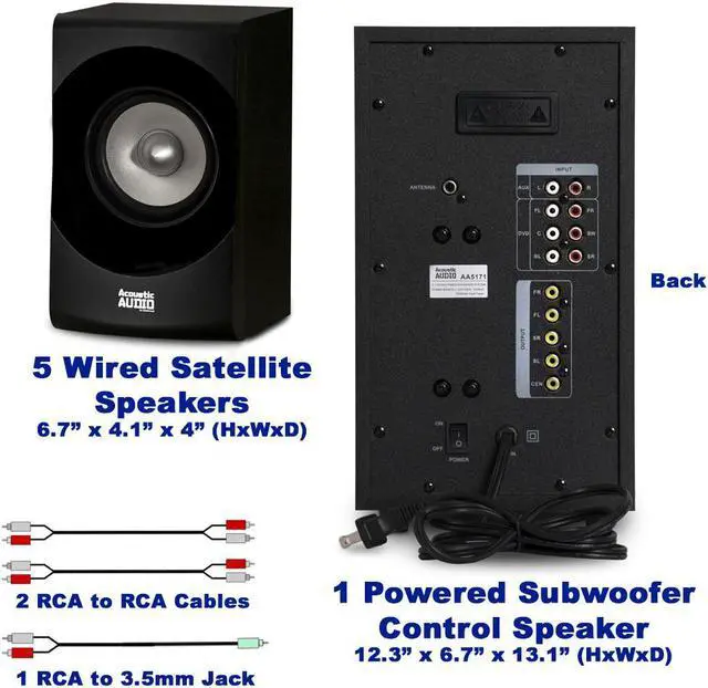 Alt view image 4 of 16 - Acoustic Audio by Goldwood AA5171 5.1 Surround Sound Bluetooth Home Entertainment System (6 Speakers, 5.1 Channels, Black with Silver)