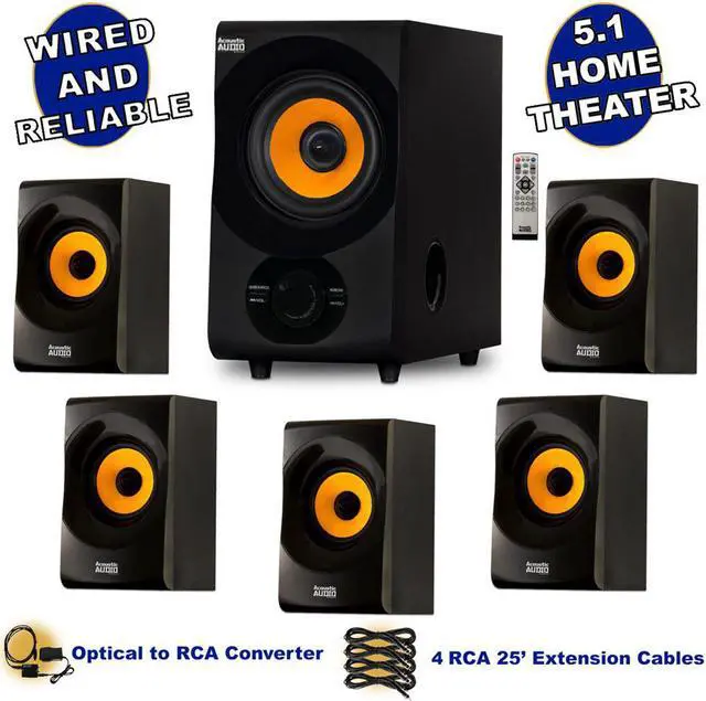Main image of Acoustic Audio AA5170 Home 5.1 Bluetooth Speaker System with Optical Input and 4 Extension Cables
