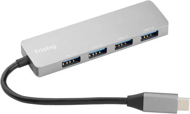 Main image of Frisby USB C Hub, Aluminum Type C Adapter with 4 USB 3.0 High Speed Ports, Portable for MacBook Pro 2018 2017 iMac, Google Chromebook Pixelbook, XPS, Samsung S9, S8 & more, Plug and Play, Gray