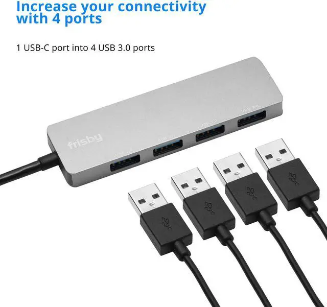 Alt view image 2 of 6 - Frisby USB C Hub, Aluminum Type C Adapter with 4 USB 3.0 High Speed Ports, Portable for MacBook Pro 2018 2017 iMac, Google Chromebook Pixelbook, XPS, Samsung S9, S8 & more, Plug and Play, Gray