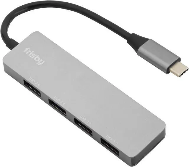 Alt view image 3 of 6 - Frisby USB C Hub, Aluminum Type C Adapter with 4 USB 3.0 High Speed Ports, Portable for MacBook Pro 2018 2017 iMac, Google Chromebook Pixelbook, XPS, Samsung S9, S8 & more, Plug and Play, Gray