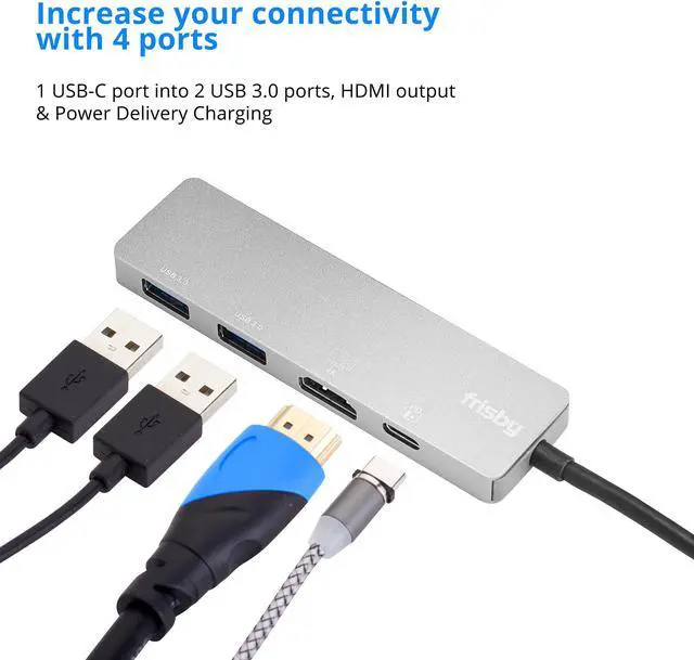 Alt view image 3 of 7 - Frisby USB Type-C Hub, Hub Adapter With USB C Charging Port, 4K HDMI, 2 USB 3.0 Ports, Compatible For MacBook Pro 2018 2017 2016, Google Chromebook Pixelbook, XPS, Samsung S9, S8 & more, Plug and Play